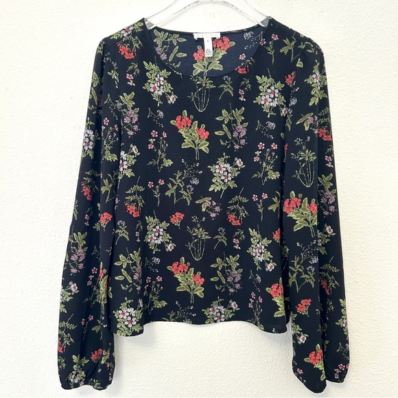 Leith Black Long Sleeve Floral Blouse Top Poetcore Red Green Women's Size Small - Picture 2 of 12